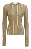 Des_phemmes Floating Ribbed Knit Sweater Top In Green
