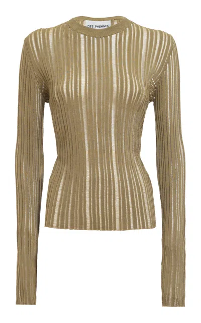 Des_phemmes Floating Ribbed Knit Sweater Top In Green