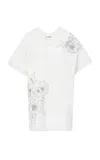 Des_phemmes Floral-embellished Cocoon Denim Mini Dress In White