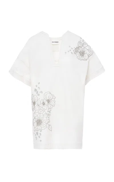 Des_phemmes Floral-embellished Cocoon Denim Mini Dress In White