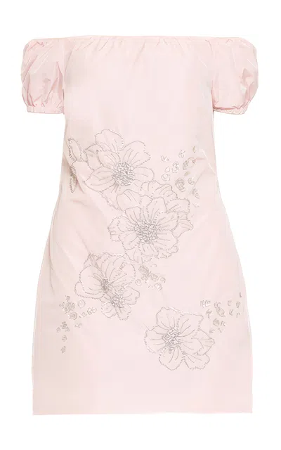 Des_phemmes Floral-embellished Off-the-shoulder Mini Dress In Pink