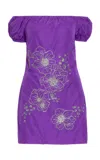 Des_phemmes Floral-embellished Off-the-shoulder Mini Dress In Purple