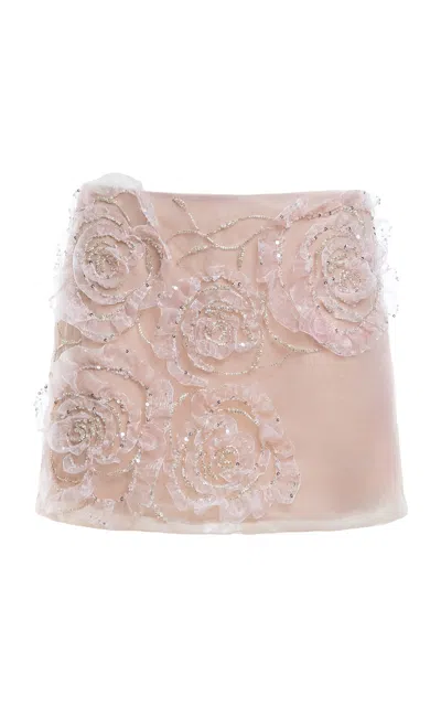 Des_phemmes Floral Embroidered Tulle Mini Skirt In White