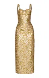 Des_phemmes Floral Jacquard Bustier Midi Dress In Gold