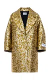 Des_phemmes Floral Jacquard Longline Cocoon Coat In Gold
