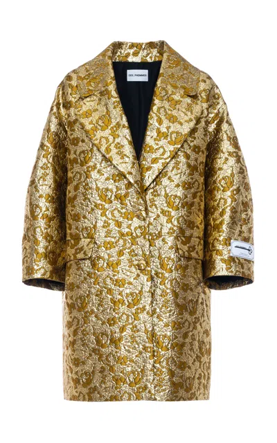 Des_phemmes Floral Jacquard Longline Cocoon Coat In Gold