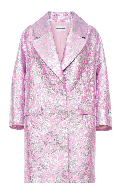 Des_phemmes Floral Jacquard Longline Cocoon Coat In Pink