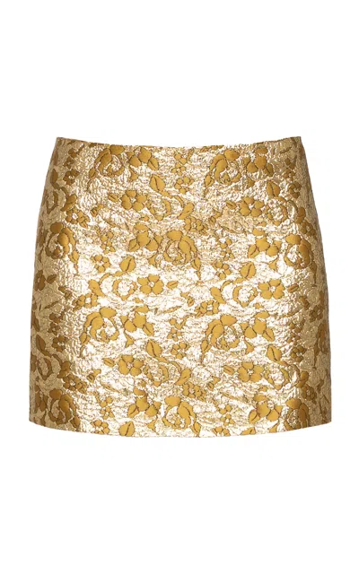 Des_phemmes Floral Jacquard Mini Skirt In Gold
