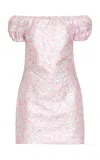 Des_phemmes Floral Jacquard Off-the-shoulder Mini Dress In Silver