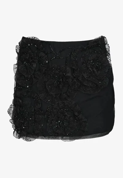 Des_phemmes Floral Lace Applique Mini Skirt In Black