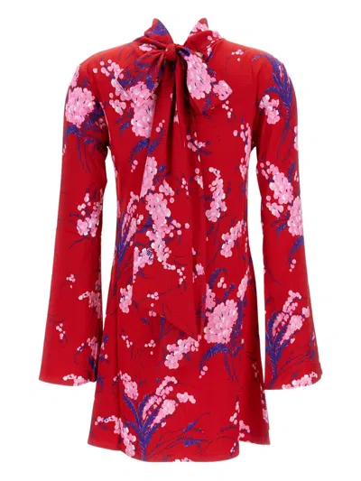 Des_phemmes Floral-print Bow Mini Dress In Red