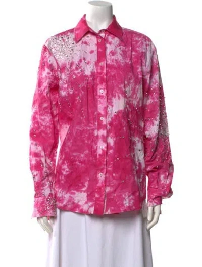 Pre-owned Des_phemmes Floral Print Long Sleeve Button-up Top In Pink