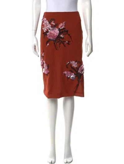 Pre-owned Des_phemmes Floral Print Midi Length Skirt In Orange