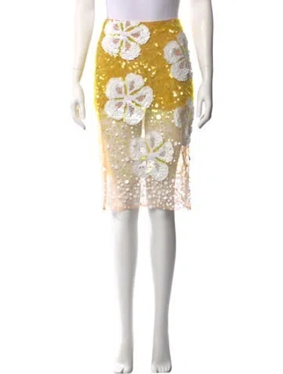 Pre-owned Des_phemmes Floral Print Midi Length Skirt W/ Tags In Yellow