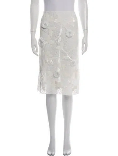 Pre-owned Des_phemmes Floral Print Midi Length Skirt In White