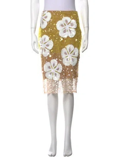 Pre-owned Des_phemmes Floral Print Midi Length Skirt In Yellow