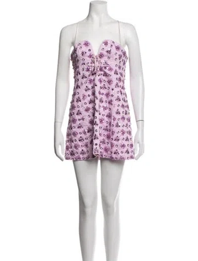 Pre-owned Des_phemmes Floral Print Mini Dress In Purple