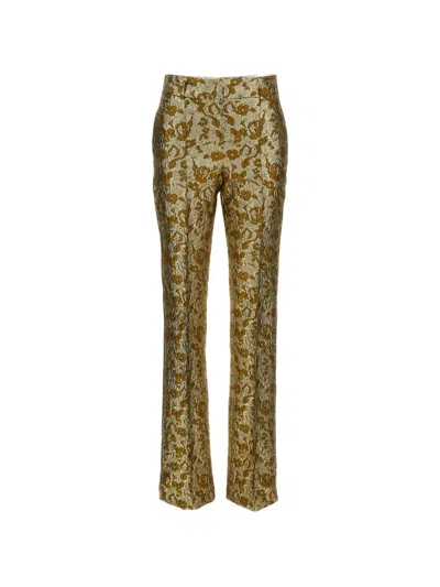 Des_phemmes Floral-jacquard Metallic Trousers In Multi