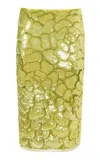 Des_phemmes Full Floral Sequins Pencil Skirt In Lime Green