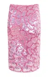 Des_phemmes Full Floral Sequins Pencil Skirt In Pink