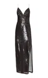 Des_phemmes Full Sequin Slipdress Splash Embroidery In Dark Grey