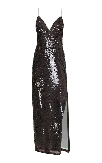 Des_phemmes Full Sequin Slipdress Splash Embroidery In Dark Grey