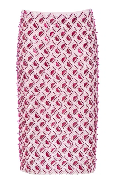 Des_phemmes Geometric Sequined Cotton Midi Skirt In Pink