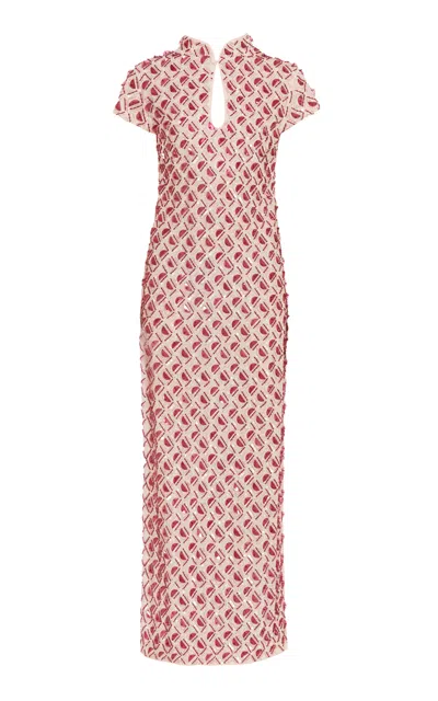 Des_phemmes Geometric Sequined Qipao Maxi Dress In Pink