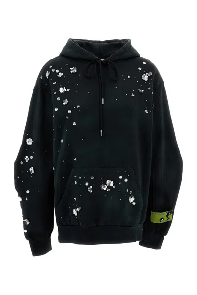Des_phemmes Grey Embellished Oversized Cotton Jersey Hoodie In Black