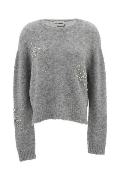 Des_phemmes Grey Strass Pearl Crystal Alpaca-blend Sweater In Gray