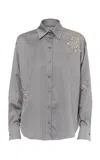 Des_phemmes Hand Embroidered Crooked Button Up Shirt In Dark Grey