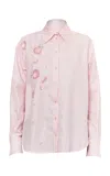 Des_phemmes Hand Embroidered Crooked Button Up Shirt In Light Pink