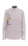Des_phemmes Hand Embroidered Crooked Button Up Shirt In Purple