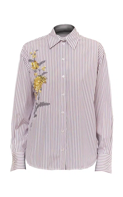 Des_phemmes Hand Embroidered Crooked Button Up Shirt In Purple