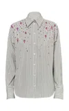 Des_phemmes Hand Embroidered Crooked Button Up Shirt In Stripe