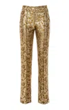 Des_phemmes Jacquard Straight-leg Tailored Suit Pant In Gold