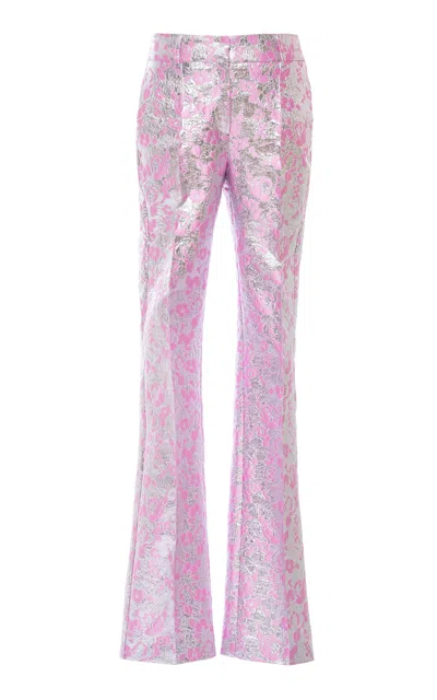 Des_phemmes Jacquard Straight-leg Tailored Suit Pant In Pink