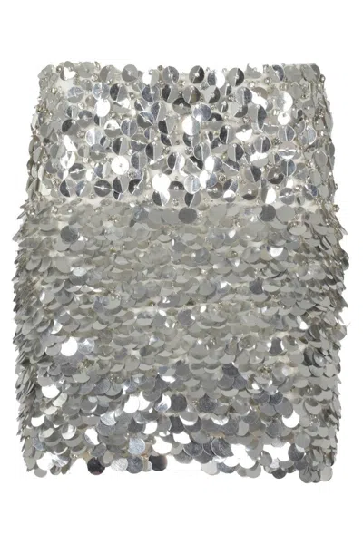 Des_phemmes Layered Silver Sequin Skirt With Soft White Lining In Multi
