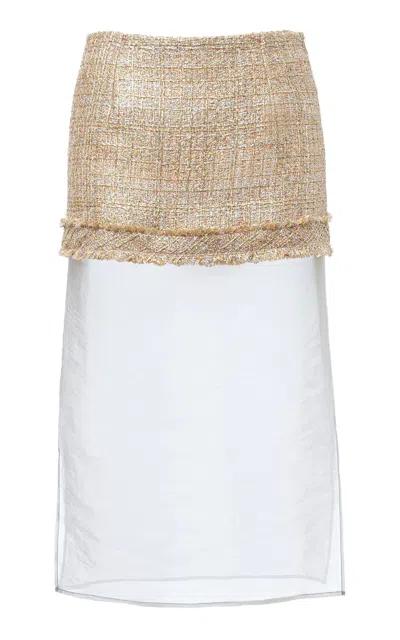 Des_phemmes Layered Tweed Midi Skirt In White