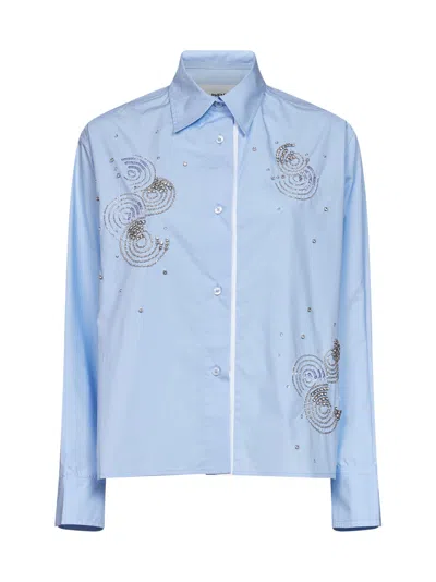 Des_phemmes Des Phemmes Bead And Crystal Embroidery Shirt In Blue