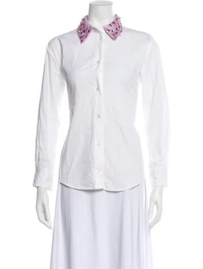 Pre-owned Des_phemmes Long Sleeve Button-up Top In White