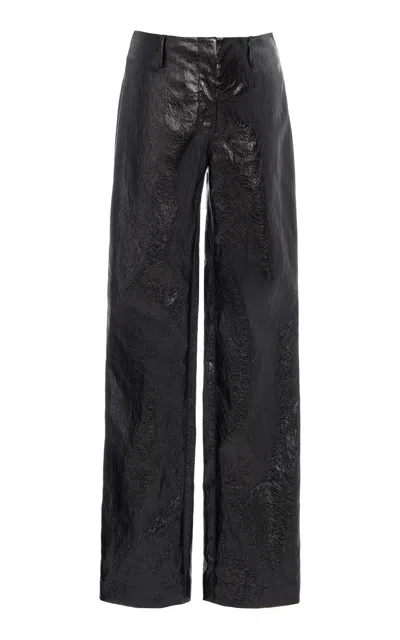 Des_phemmes Low-rise Faux Leather Straight-leg Pants In Gray