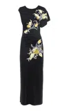 Des_phemmes Midi Asymmetric Floral Embroidery Dress In Black
