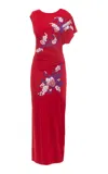 Des_phemmes Midi Asymmetric Floral Embroidery Dress In Red