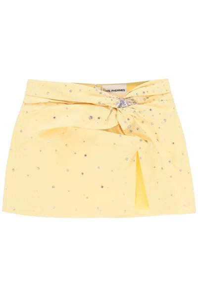 Des_phemmes Mini Skirt With Crystals In Giallo