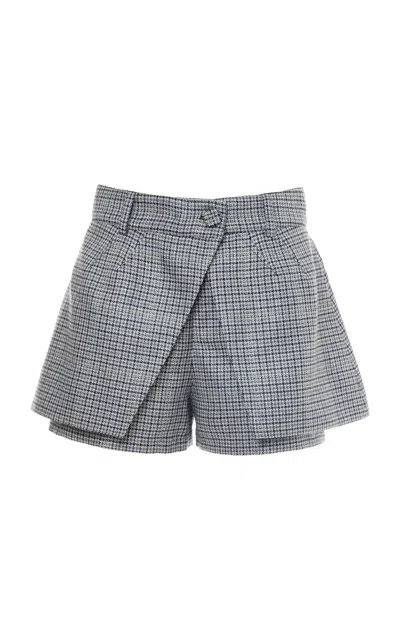 Des_phemmes Mini Skort In Wool And Lurex Houndstooth In Grey