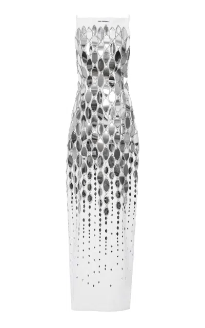 Des_phemmes Mirror-embellished Boatneck Maxi Dress In White