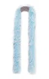 Des_phemmes Mouline Wool Scarf With Ostrich Feathers Trim In Light Blue