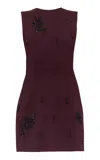 Des_phemmes Neoprene Embroidered A-line Mini Dress In Purple