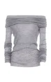 Des_phemmes Off Shoulder Rib Top In Grey